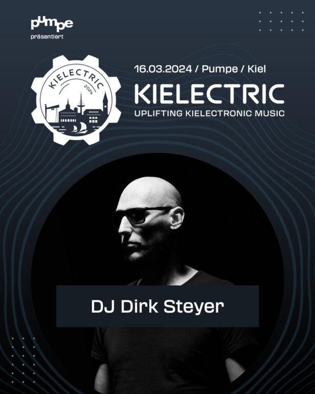 Der Flyer zum KIELECTRIC 2024 Festival zeigt den Act DIRK STEYER von ACCESSORY, der den DJ für die Aftershow- Party gibt