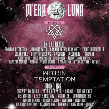 Flyer für das M'ERA LUNA 2023 mit allen Bands