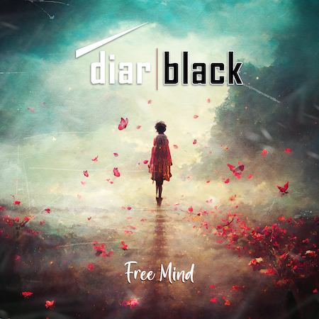 Das Cover zur DIAR BLACK Single Free Mind zeigt ein stilisiertes Mädchen, welches durch Wolhen und Luftballongs Richtung Sonnenaufgang geht. Der positiv und gefühlvolles Bild.